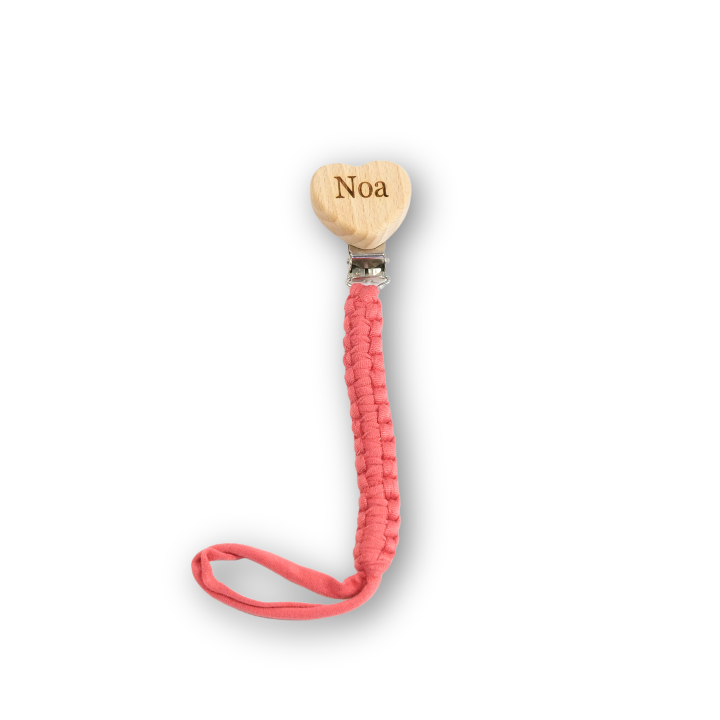 מחזיק מוצץ עץ בצורת לב – עם חריטה אישית