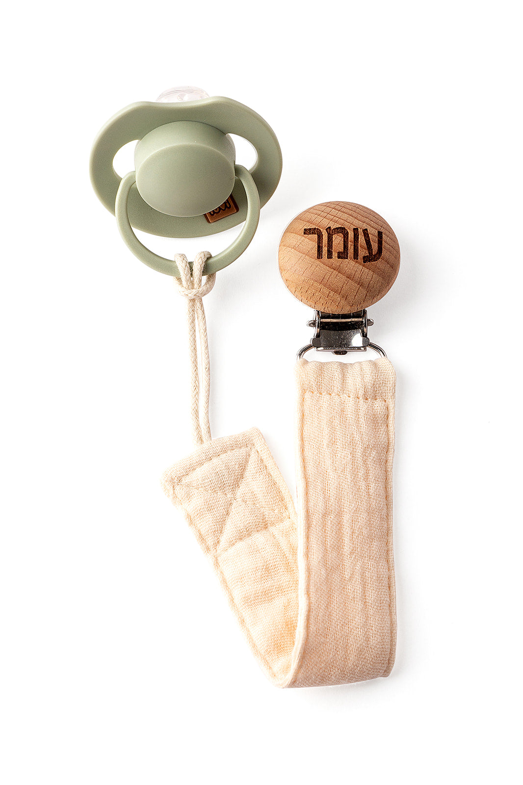 מחזיק מוצץ עץ עגול - עם חריטה אישית